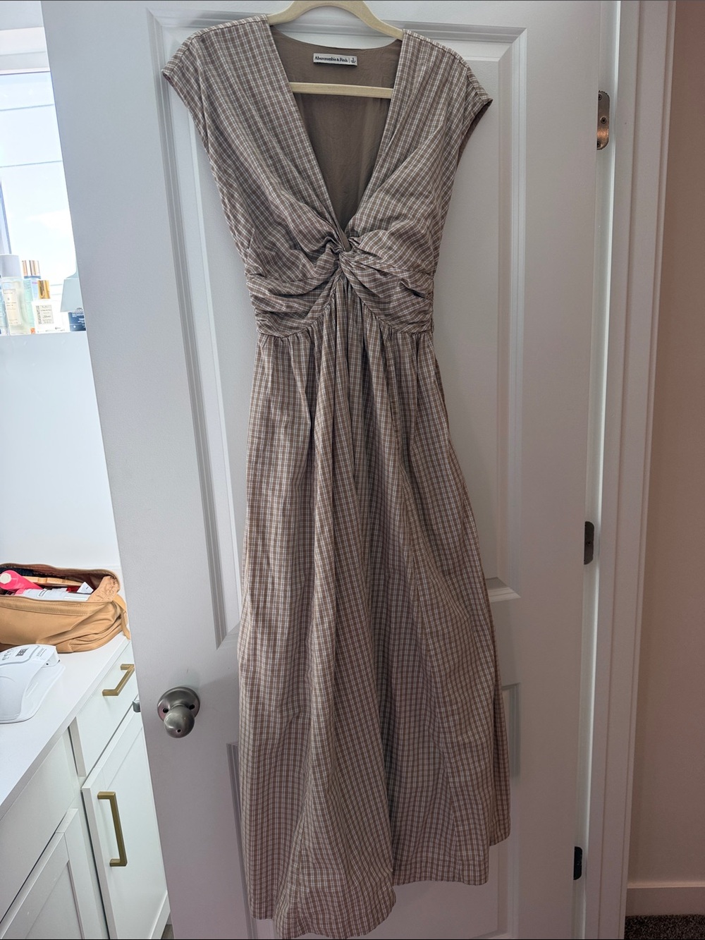 Abercrombie and Fitch Plaid Knot-Front Maxi Dress